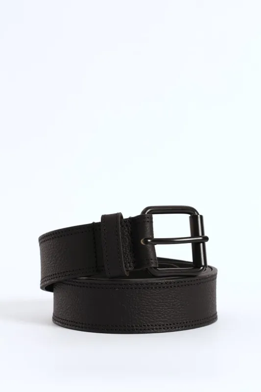 Leather Roller Tonal Stitched Belt - Black sold by Edgars