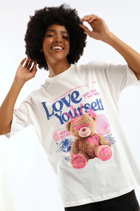 Oversized Love Yourself Teddy Tee - White made by Edgars