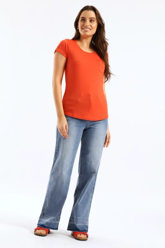 Hi-Rise Let Down Hem Wide Leg Jean - Mid Wash sold by Edgars