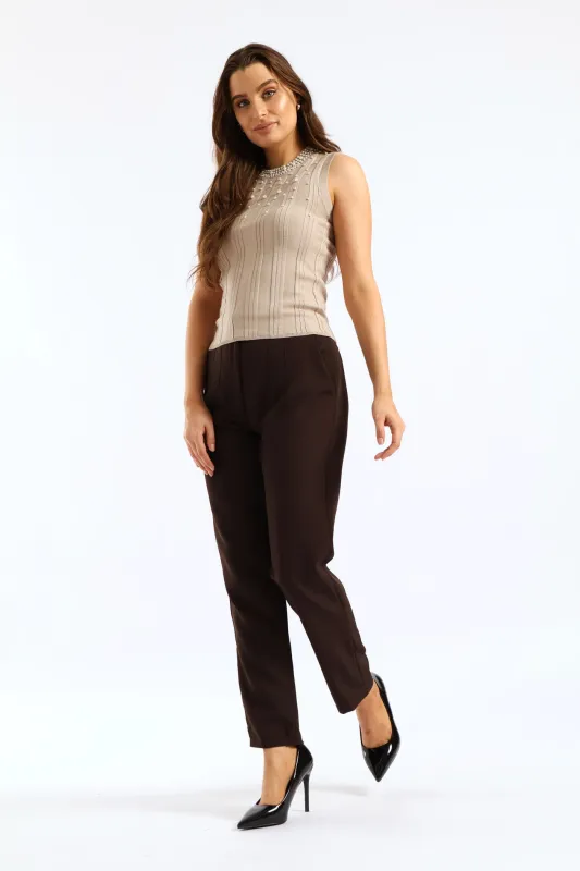 Darted Slim Leg Pant - Bitter Chocolate sold by Edgars