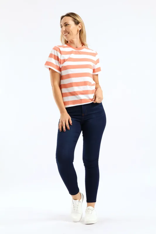 Rib Neck Wide Stripe Boxy Tee - Dark Coral sold by Edgars