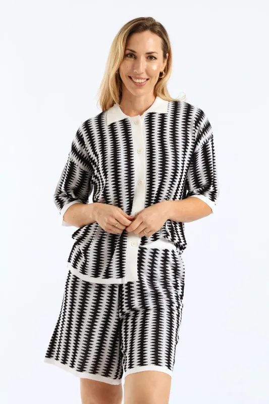 Pull On Mid Thigh Knitwear Short - Black/White sold by Edgars