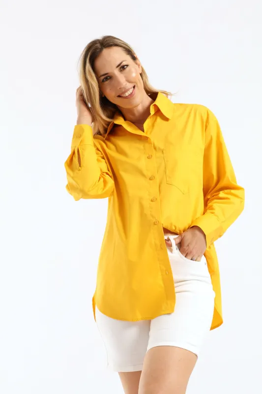 Long Sleeve Oversized Poplin Shirt - Mustard sold by Edgars