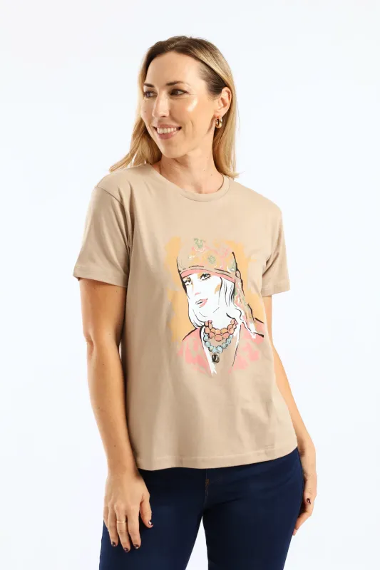 Moroccan Scarf Lady Tee - Hazelnut sold by Edgars