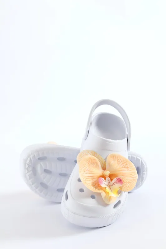 Flower Detail Clog - White sold by Edgars