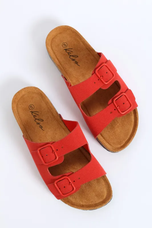 Double Band Slide Sandal With Monotone Buckles - Red made by Edgars