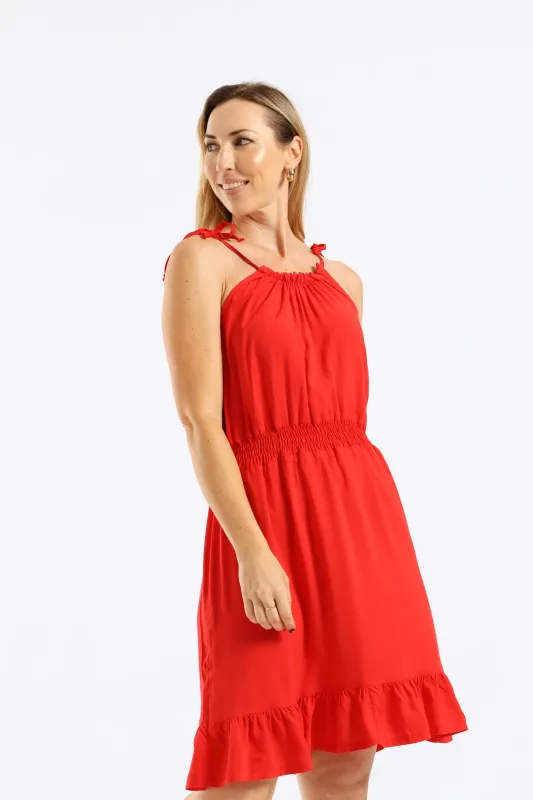 Strappy Shirred Waist Mini Dress - Bright Red sold by Edgars