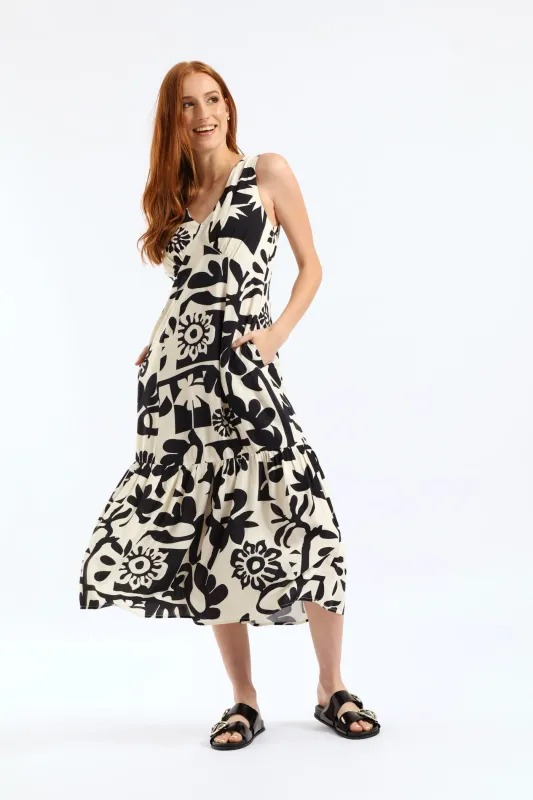 Multi Tier Abstract Print Maxi Dress - Black/White sold by Edgars