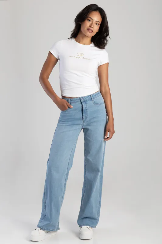 Samanta High Waist Wide Leg Denim - Light Wash sold by Edgars