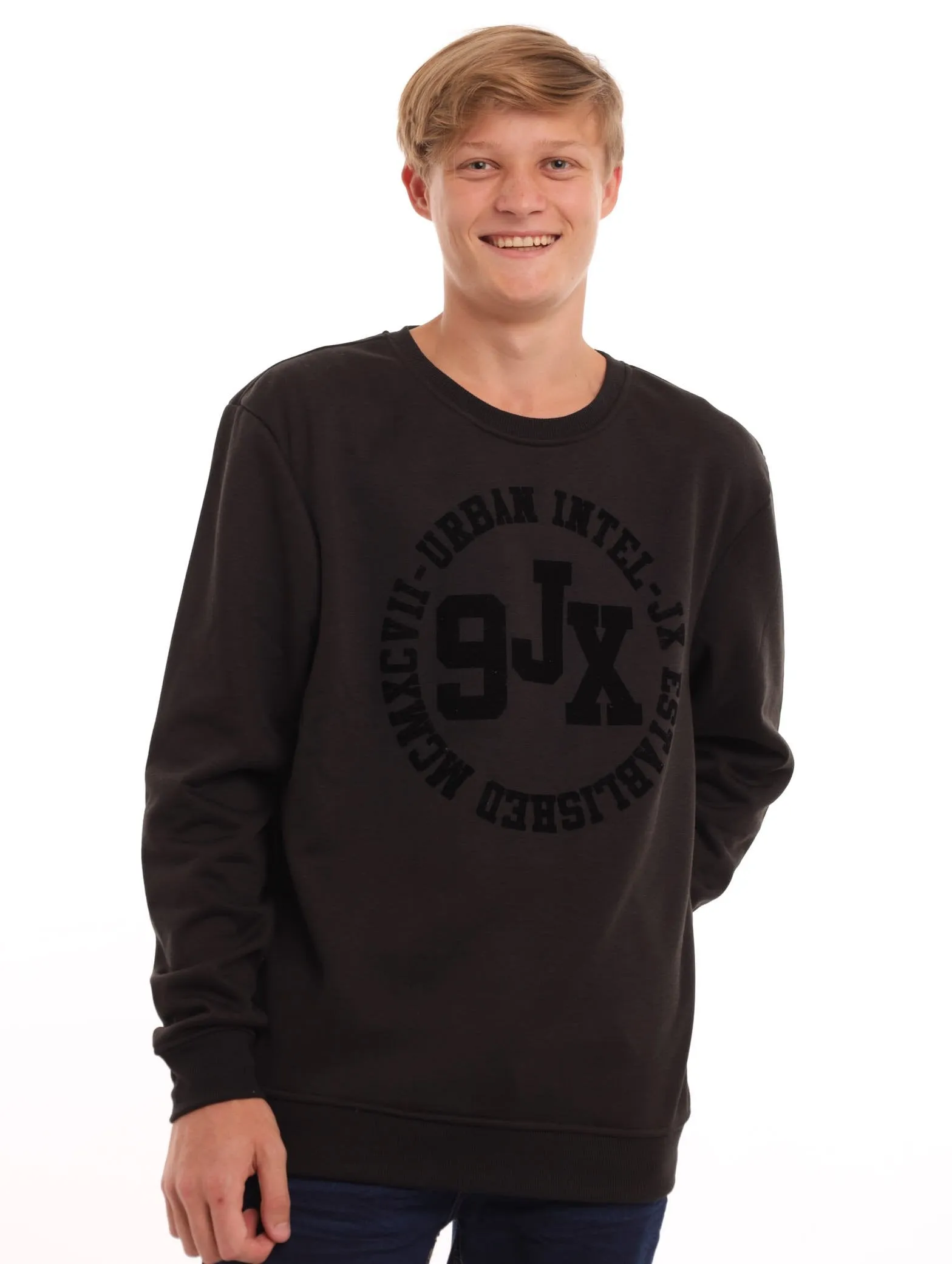 Men's Circle Script Crew Sweat Top - Black sold by Edgars