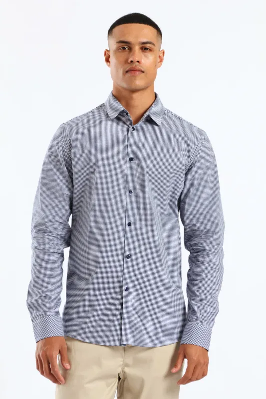 Mini Check Printed Shirt - Navy/White sold by Edgars