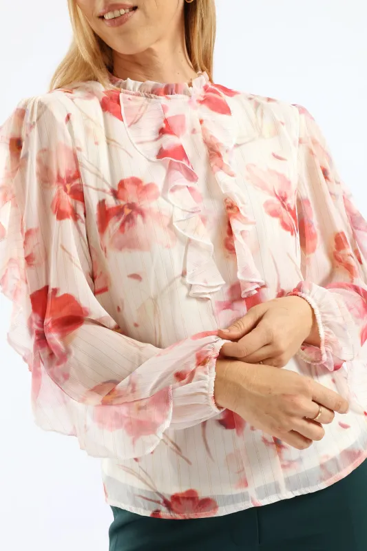 Hineck Ruffle Soft Floral Blouse - Cream sold by Edgars