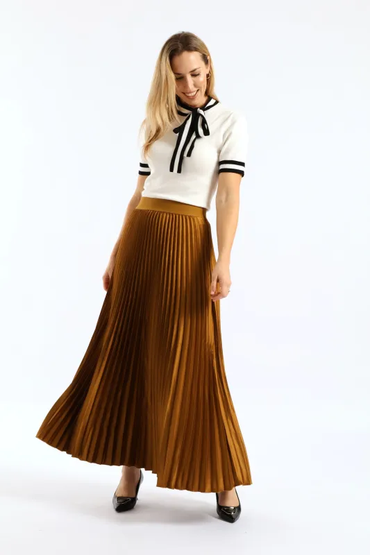 Pleated Satin Maxi Skirt - Burnt Olive sold by Edgars