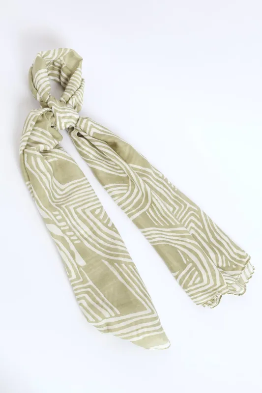 Geometric Printed Viscose Scarf - Sage made by Edgars