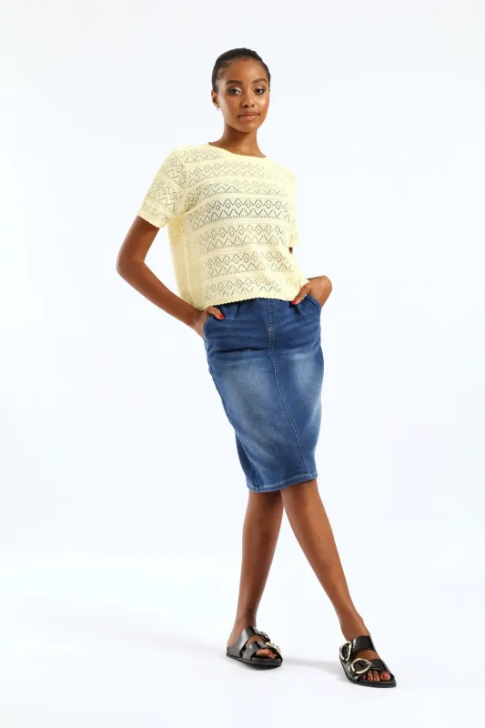 Knit Denim Pencil Skirt - Med Wash sold by Edgars