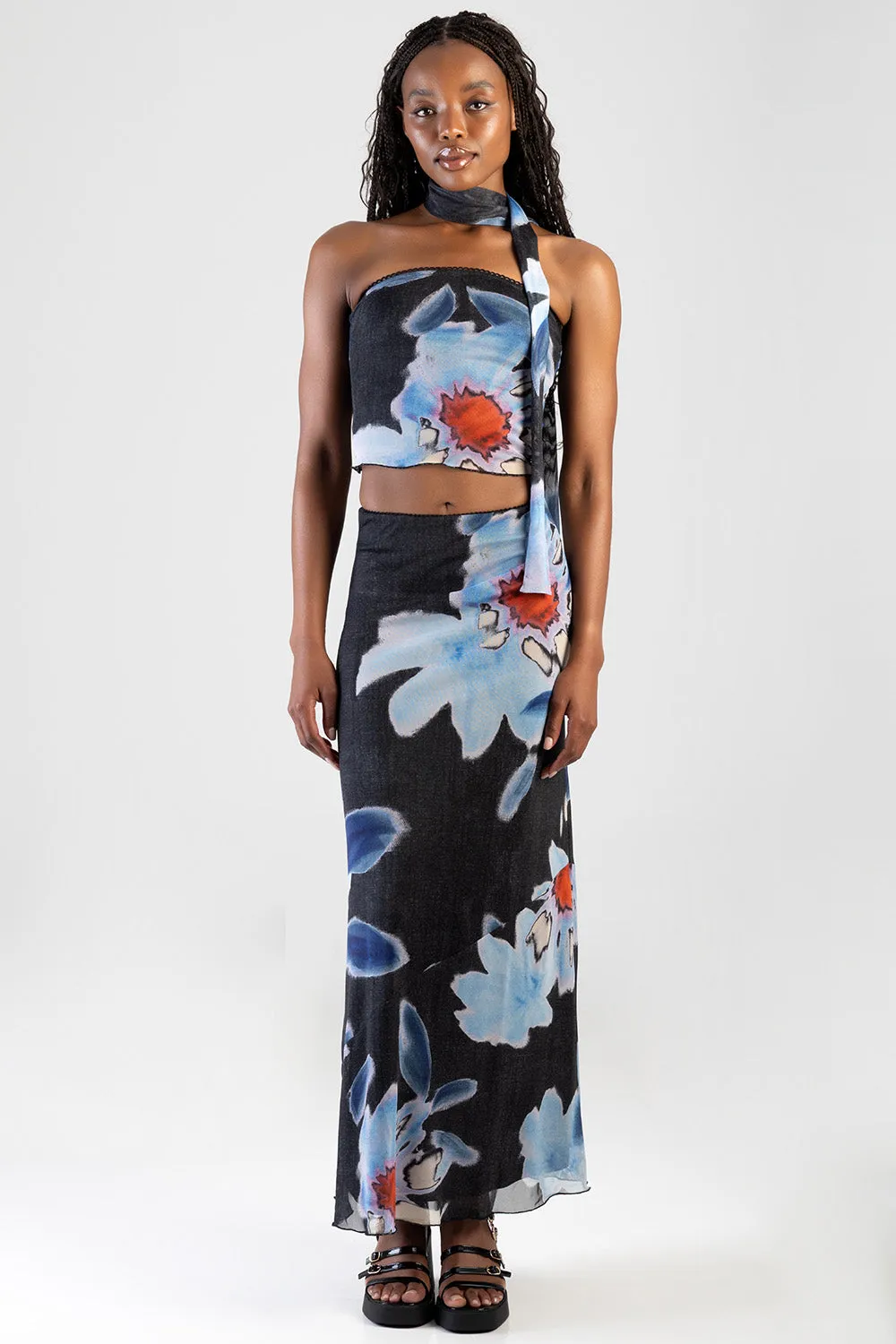 See The Sunrise Maxi Skirt - Black/Blue sold by Edgars