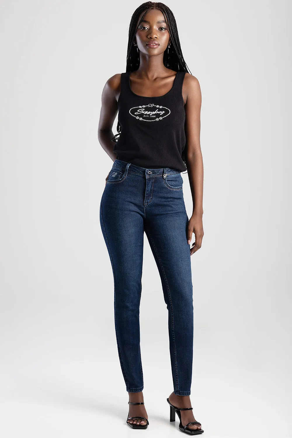 Mid Waist Skinny With Back Profile - Dark Wash sold by Edgars
