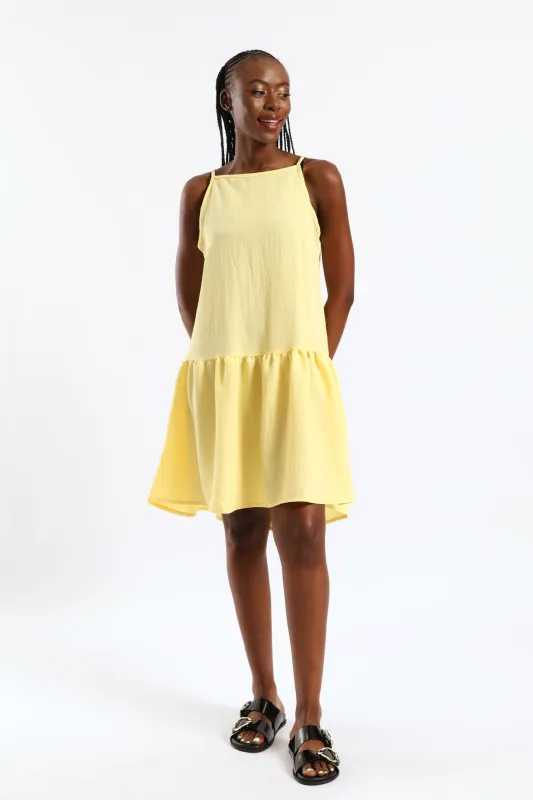 Hi-Neck Drop Waist Mini Dress - Pastel Yellow sold by Edgars