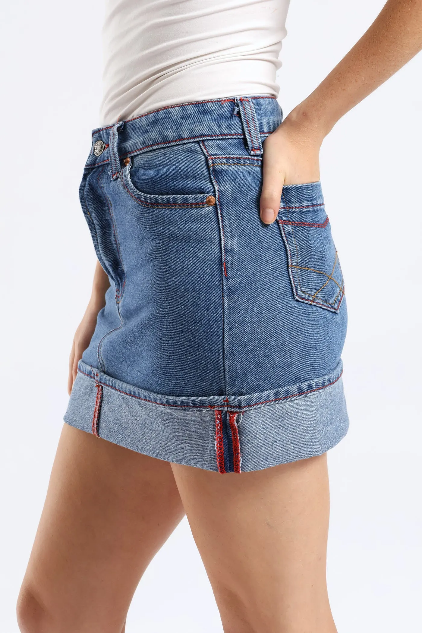 Turn Up Denim Mini Skirt - Salty Mid Wash sold by Edgars product image thumbnail 3