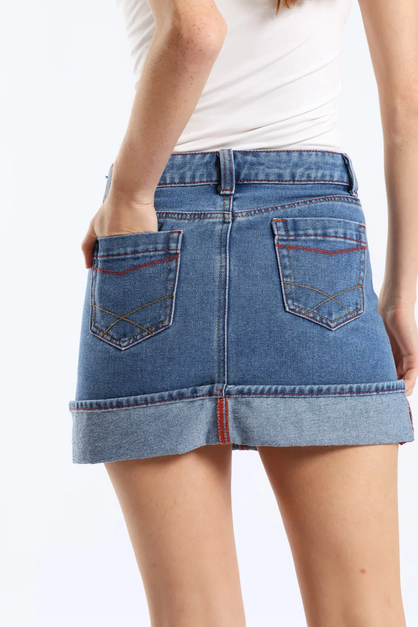 Turn Up Denim Mini Skirt - Salty Mid Wash sold by Edgars product image thumbnail 4