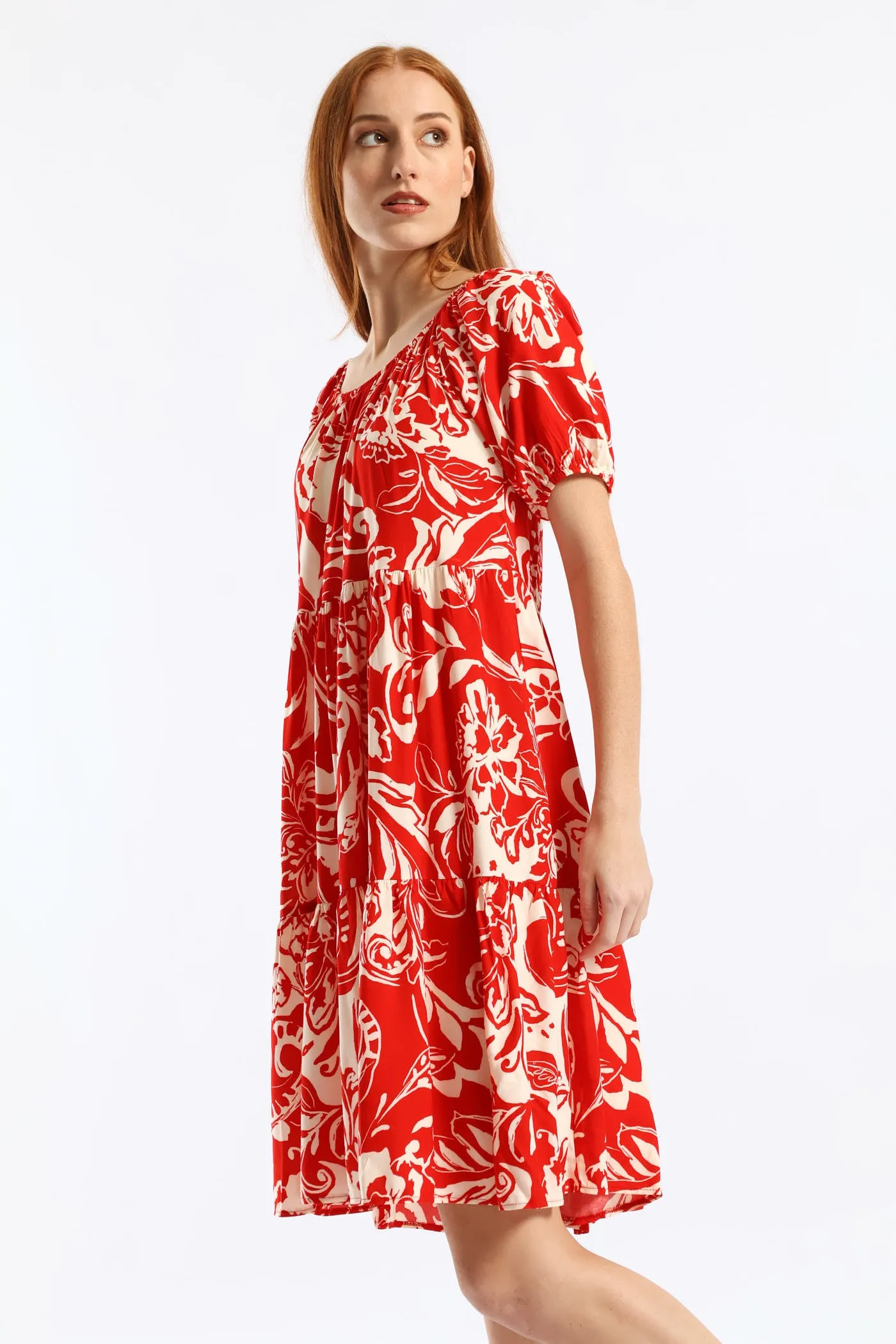 Printed Tiered Gypsy Mini Dress - White/Red sold by Edgars product image thumbnail 3