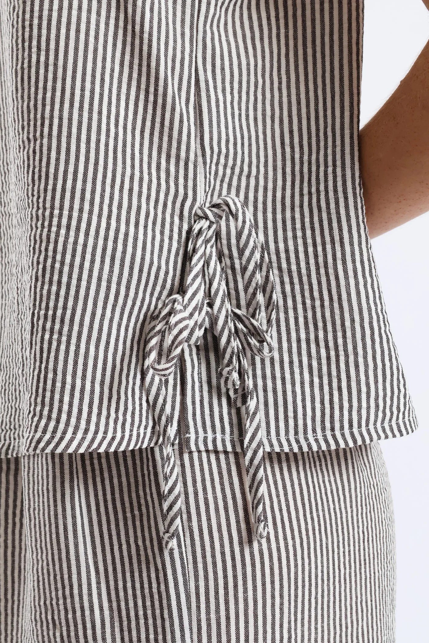 Side Tie Detail Pinstripe Shell Tank - Cream/Black sold by Edgars product image thumbnail 4