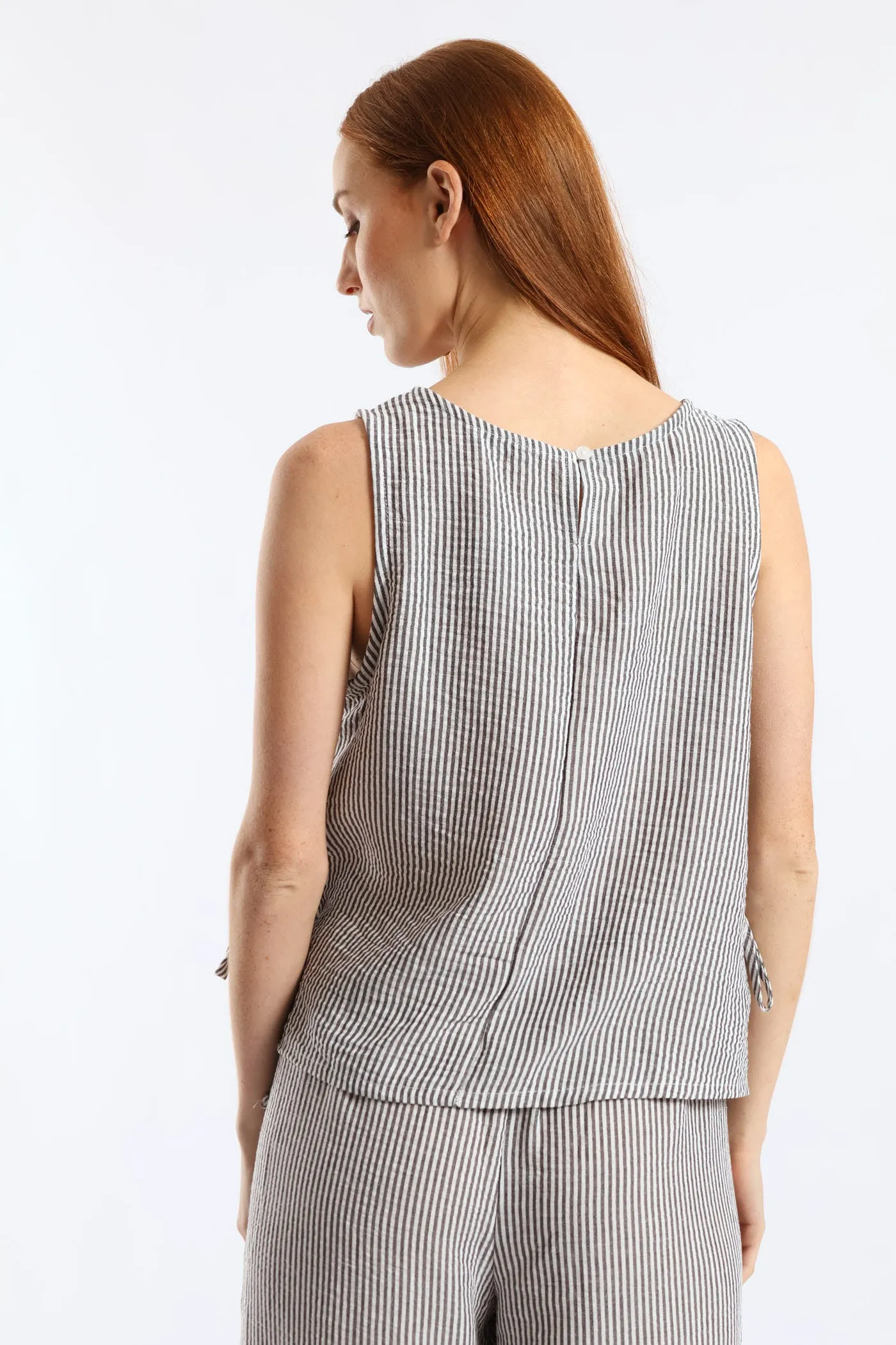 Side Tie Detail Pinstripe Shell Tank - Cream/Black sold by Edgars product image thumbnail 5