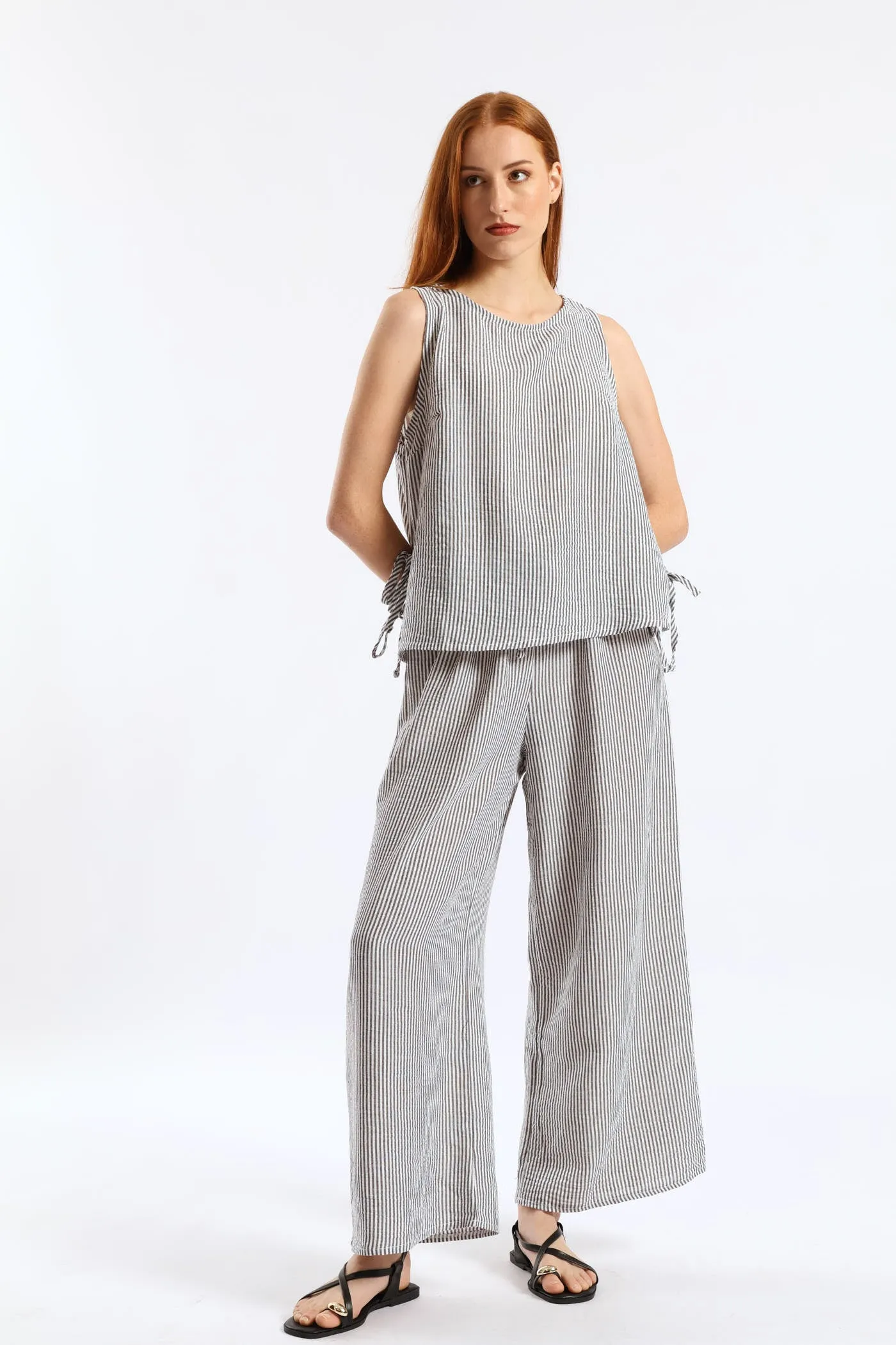 Side Tie Detail Pinstripe Shell Tank - Cream/Black sold by Edgars product image thumbnail 2