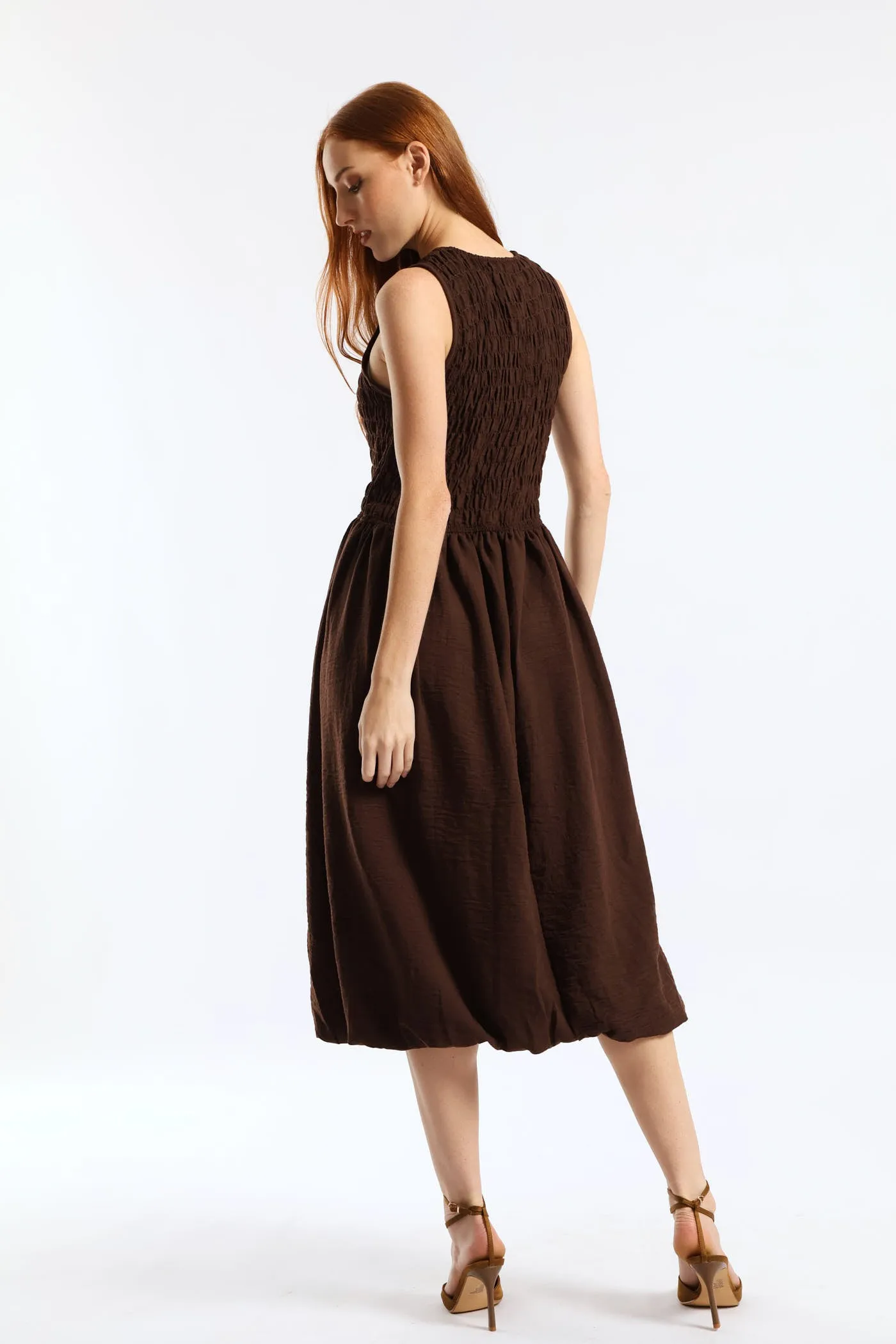 Shirred Bodice Fit & Flare Bubble Midaxi Dress - Dark Chocolate sold by Edgars product image thumbnail 5