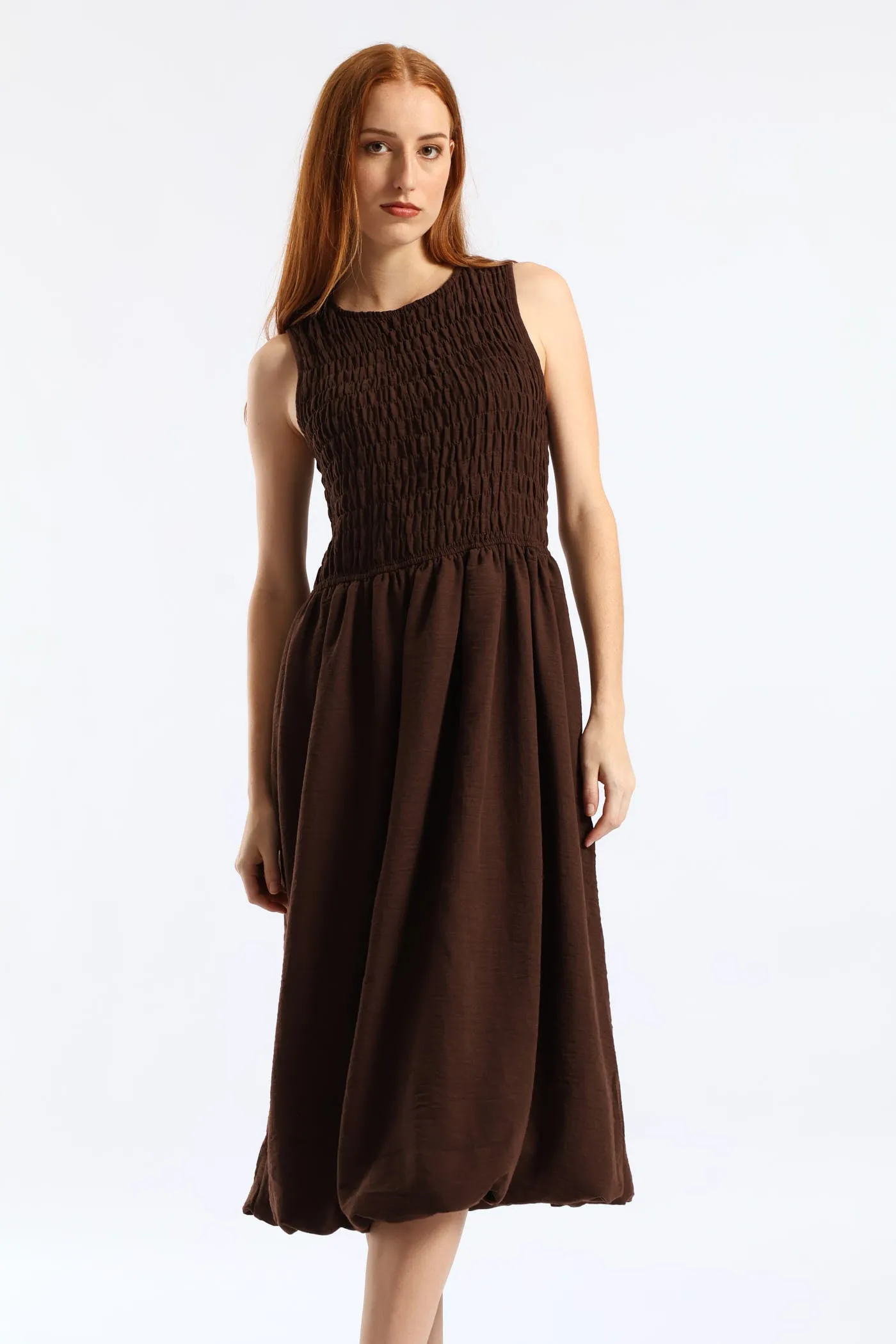 Shirred Bodice Fit & Flare Bubble Midaxi Dress - Dark Chocolate sold by Edgars product image thumbnail 3