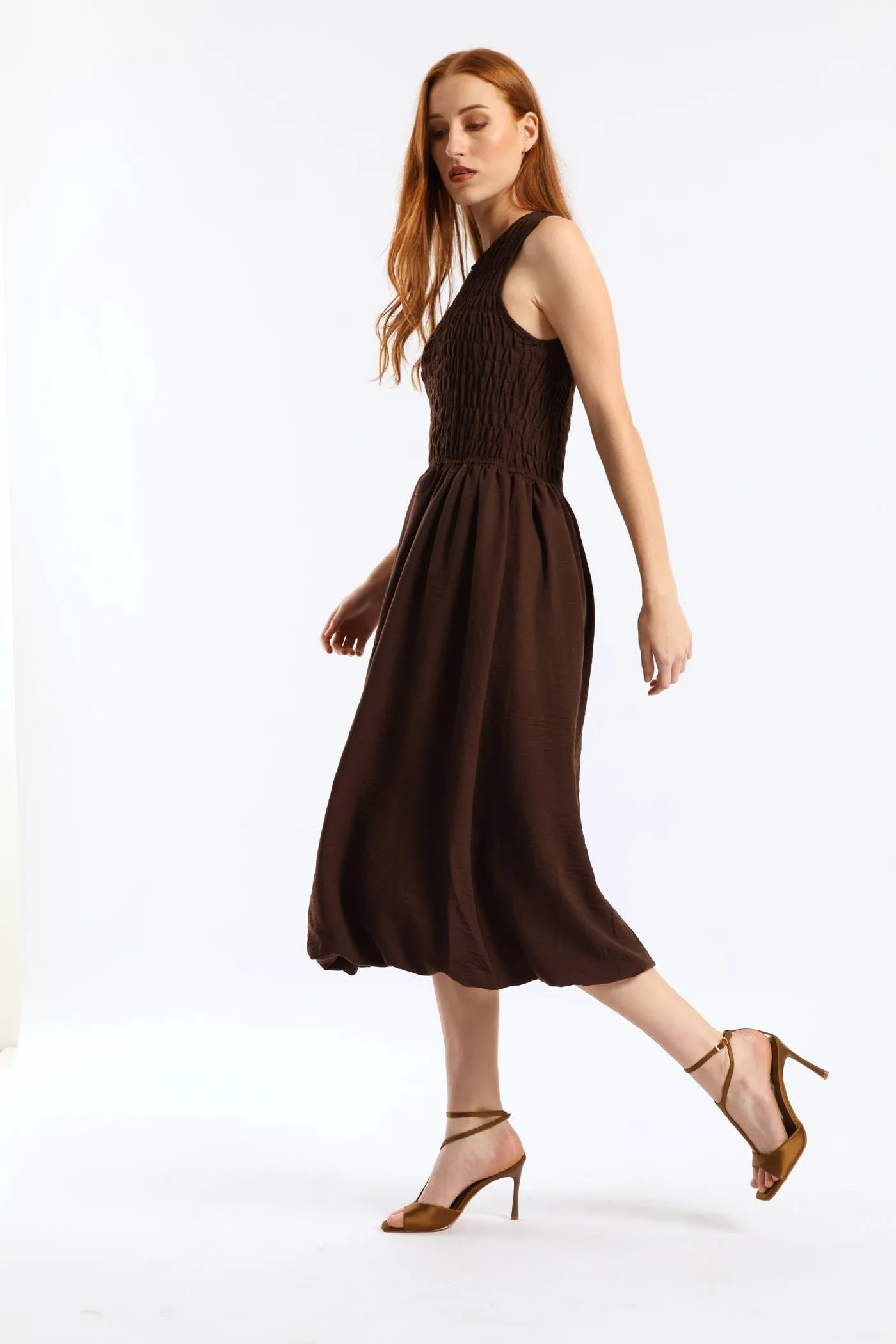 Shirred Bodice Fit & Flare Bubble Midaxi Dress - Dark Chocolate sold by Edgars product image thumbnail 4