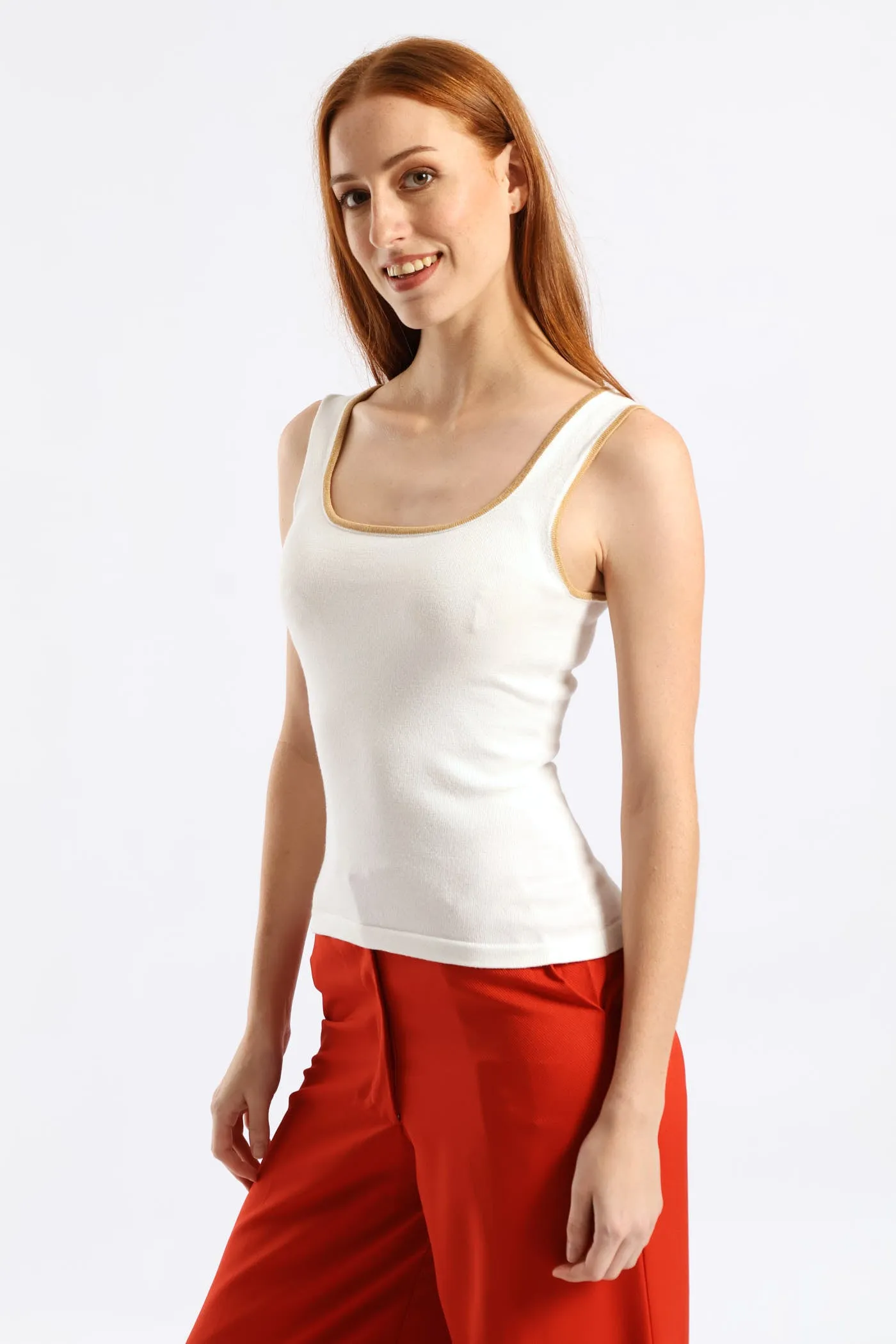Sqauare Neck Tipped Tank - Cream sold by Edgars