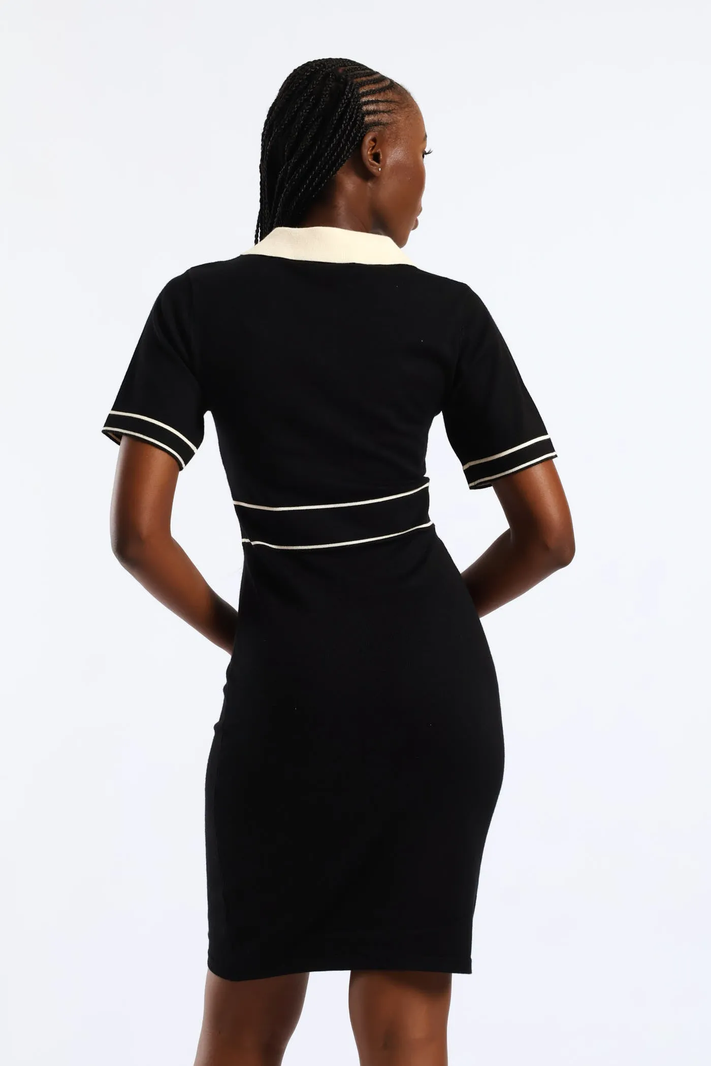 Collared Contrast Preppy Knitwear Dress - Black/Cream sold by Edgars product image thumbnail 5