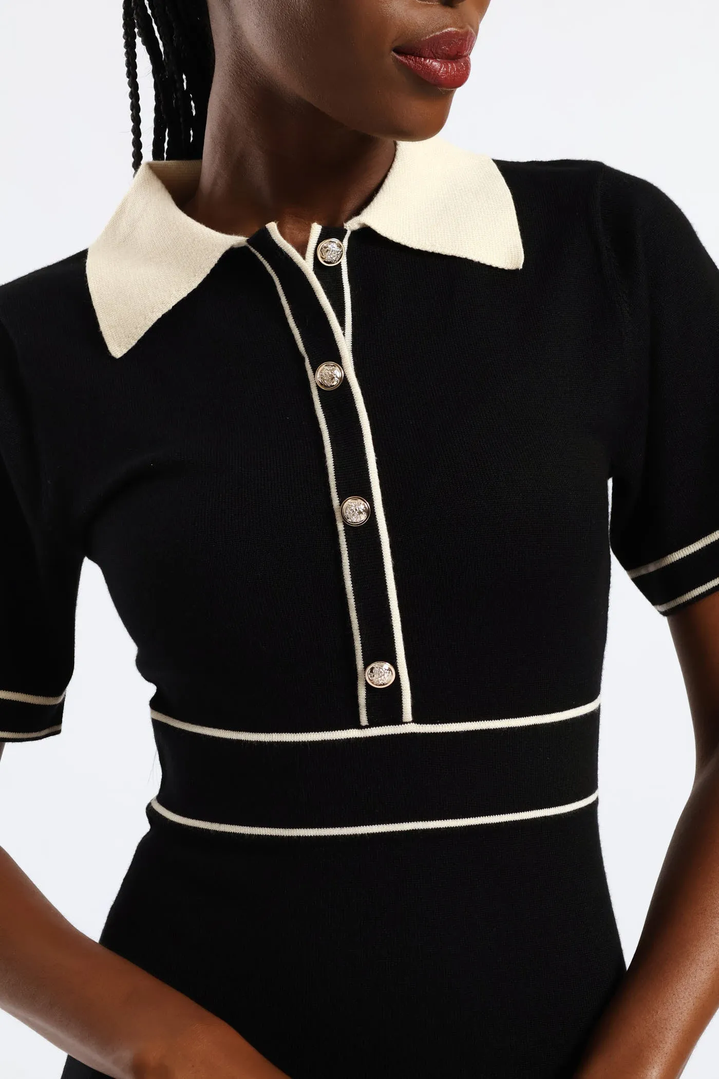 Collared Contrast Preppy Knitwear Dress - Black/Cream sold by Edgars product image thumbnail 2