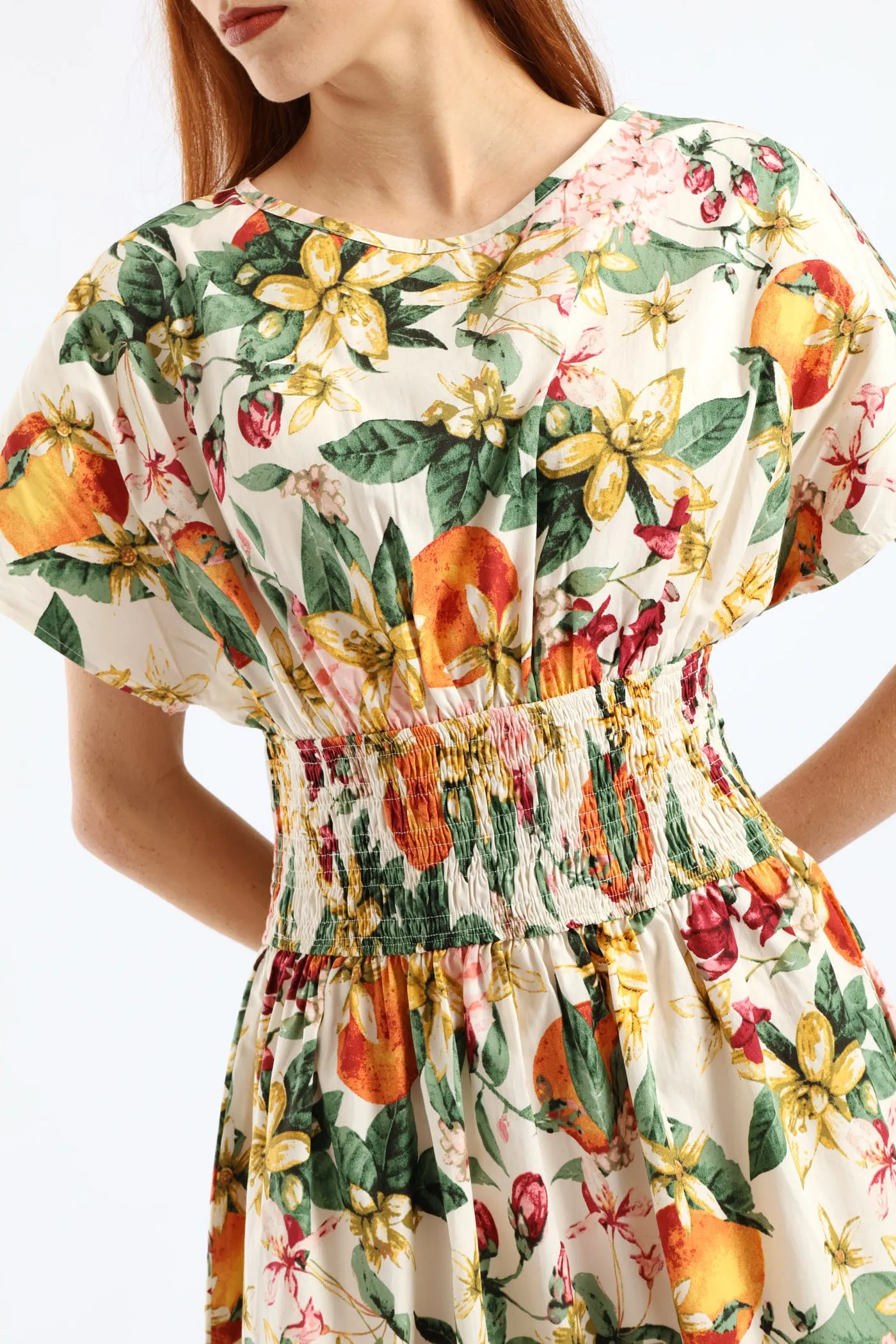 Boat Neck Shirred Waist Garden Floral Midi Dress - White sold by Edgars product image thumbnail 3