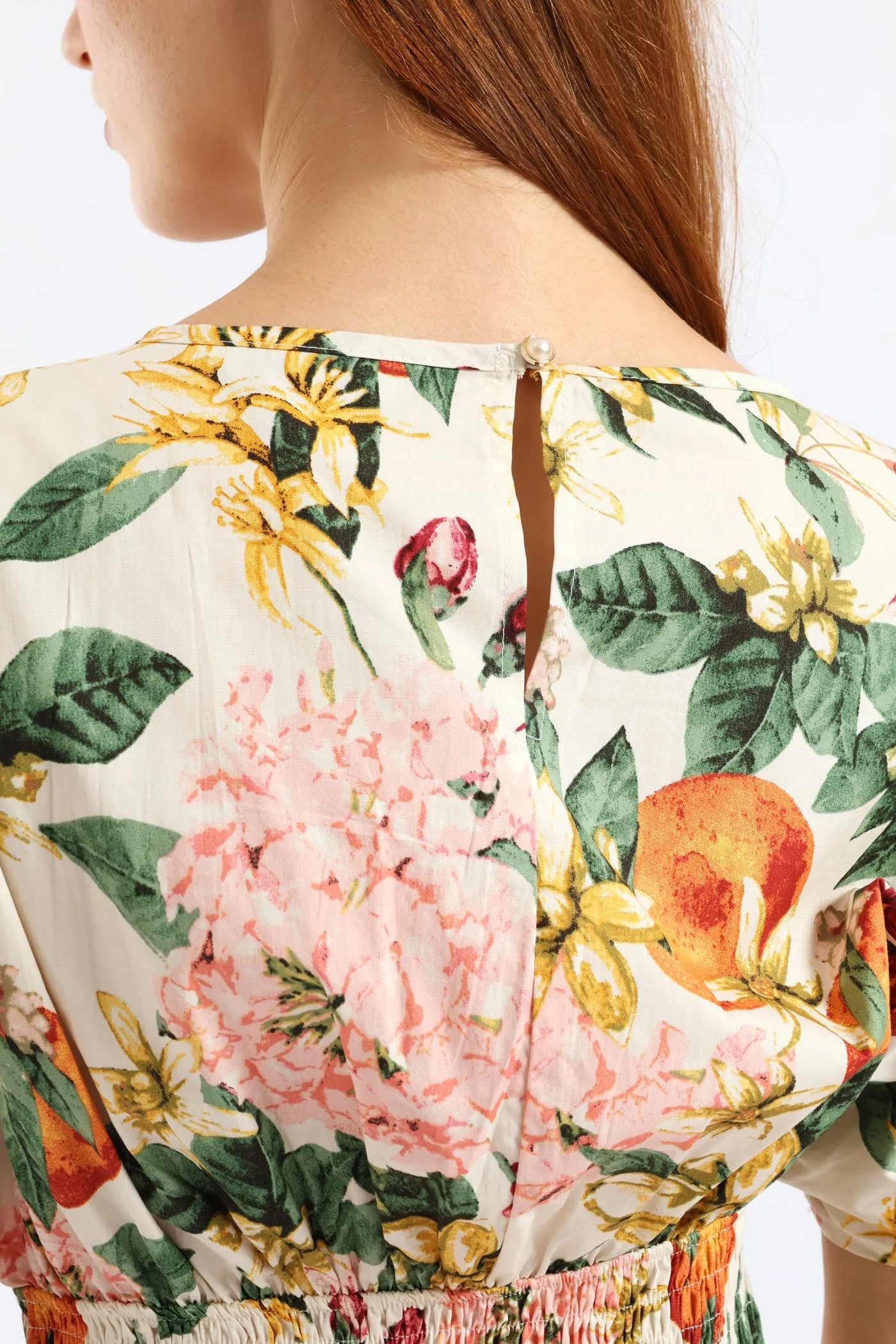 Boat Neck Shirred Waist Garden Floral Midi Dress - White sold by Edgars product image thumbnail 4