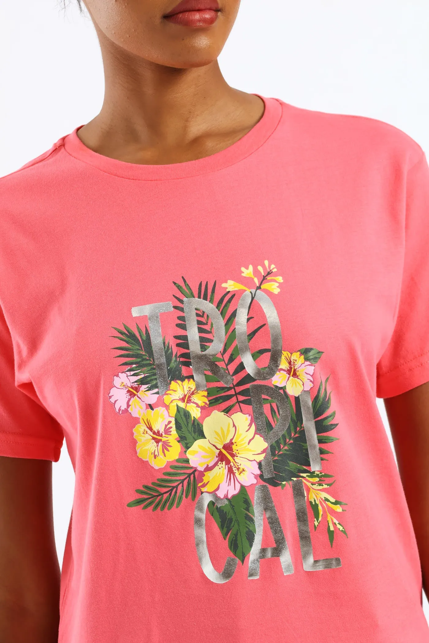 Tropical Palm Foil Tee - Bright Pink sold by Edgars product image thumbnail 2