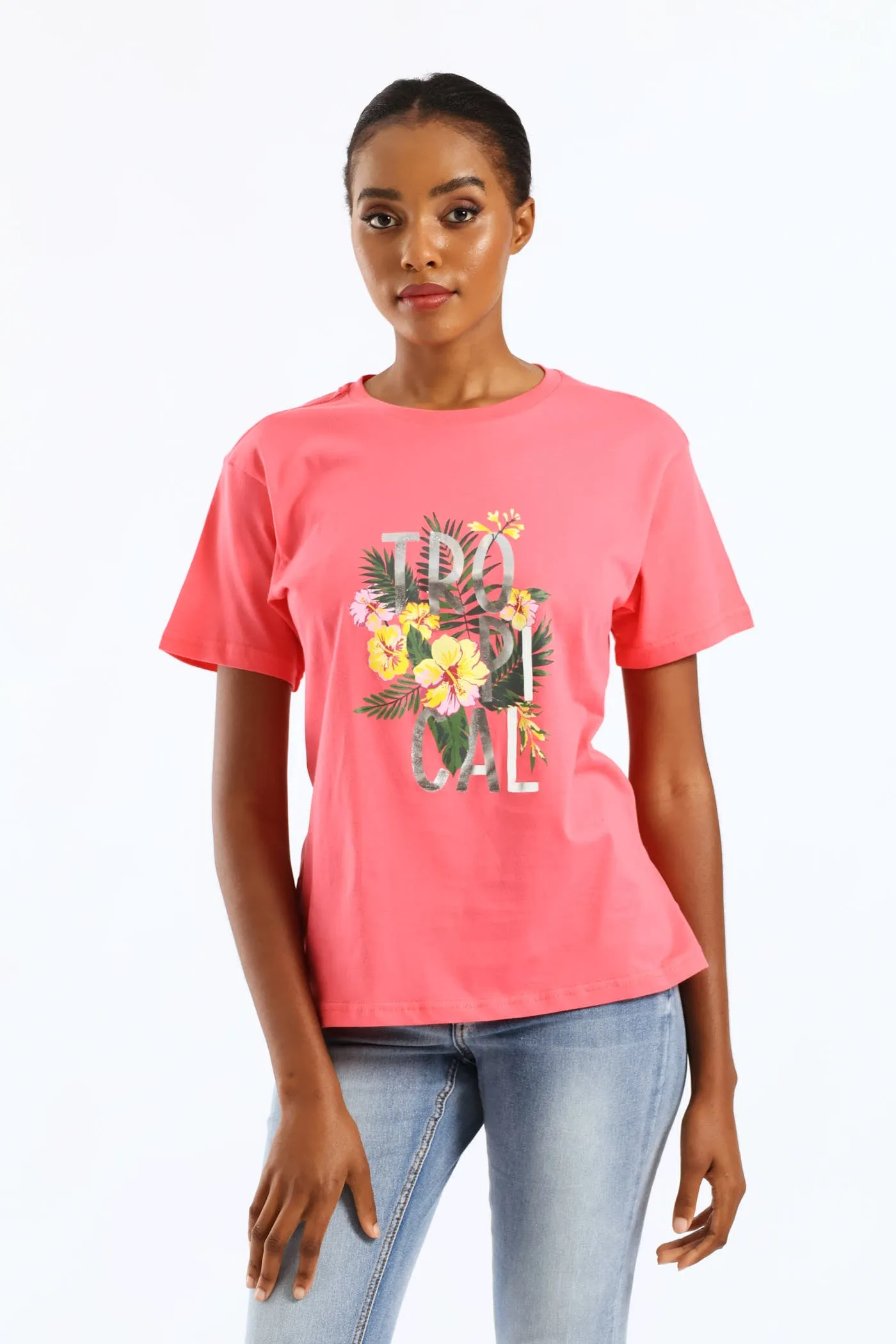 Tropical Palm Foil Tee - Bright Pink sold by Edgars product image thumbnail 3