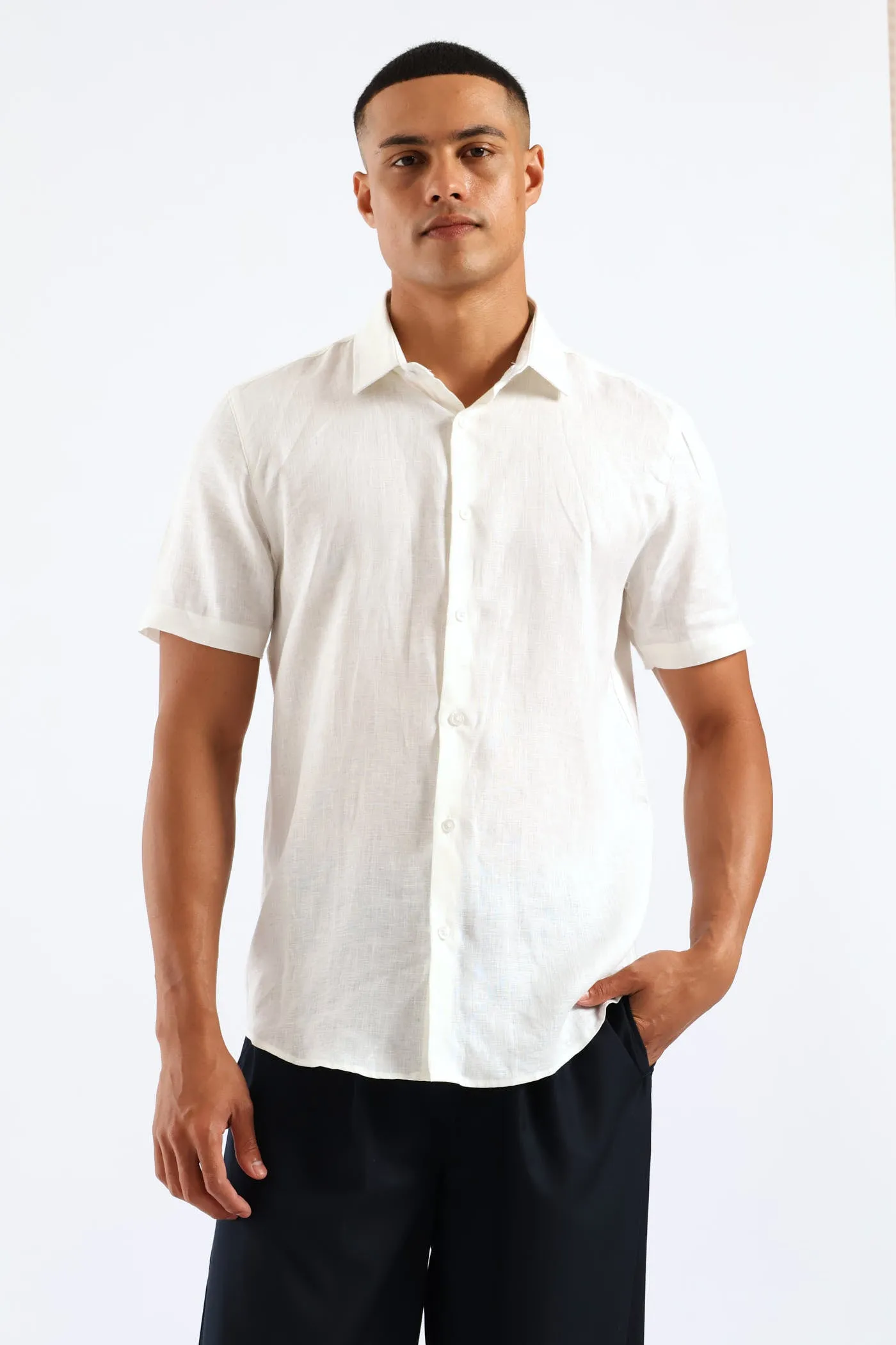 Slim Linen Look Textured Shirt - White sold by Edgars
