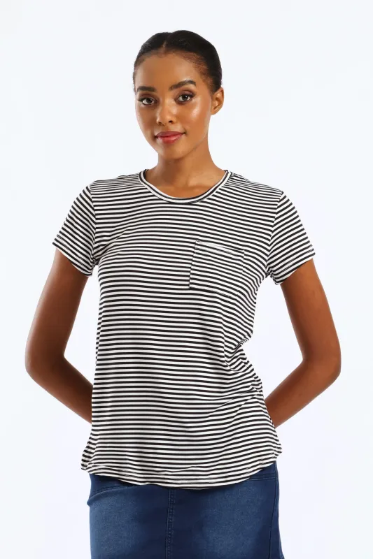 Short Sleeve Stripe Pocket Tee - Black/White sold by Edgars