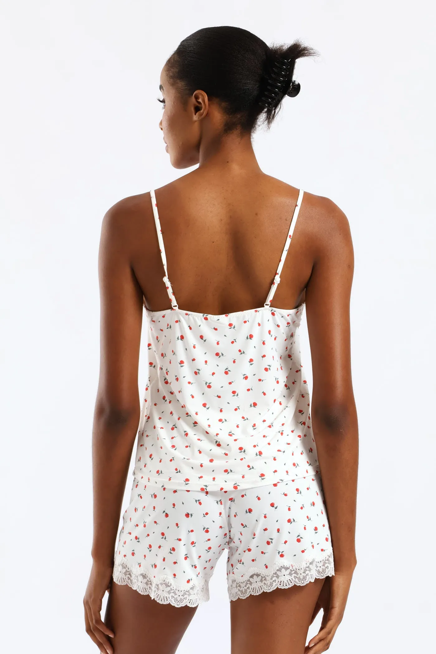 Roses Polyamide Cami & Short Set - White/Red sold by Edgars product image thumbnail 2