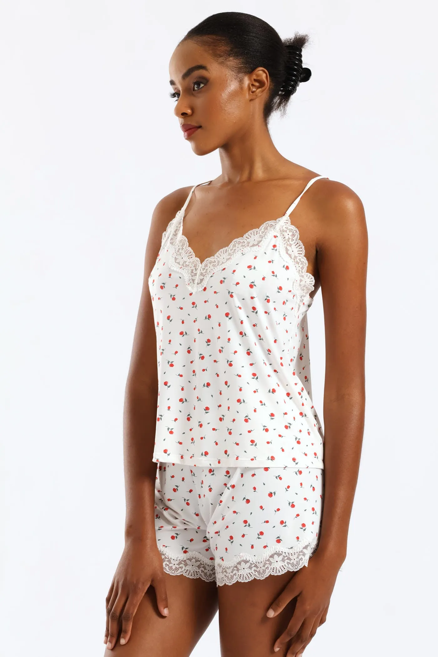 Roses Polyamide Cami & Short Set - White/Red sold by Edgars product image thumbnail 5