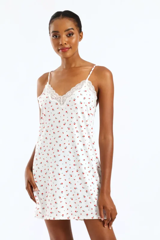 Roses Polyamide Chemise - White/Red made by Edgars