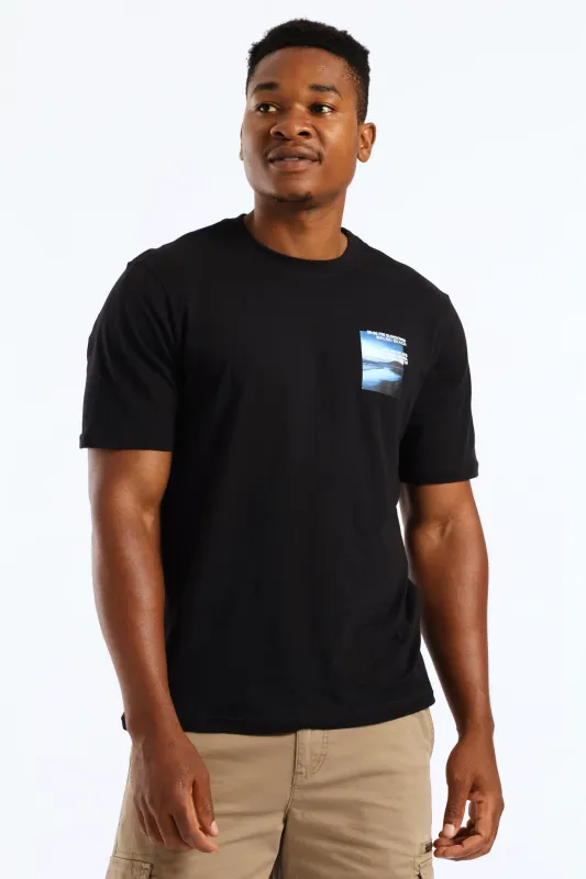 Sundown Malibu Beach Photo Front & Back Tee - Black sold by Edgars