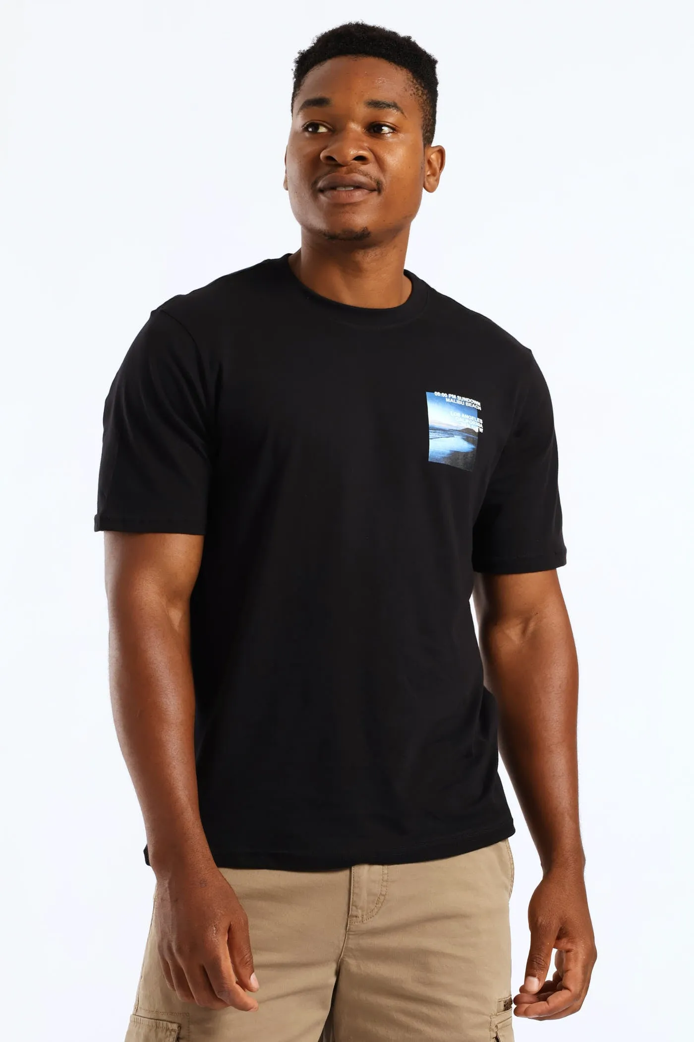 Sundown Malibu Beach Photo Front & Back Tee - Black sold by Edgars