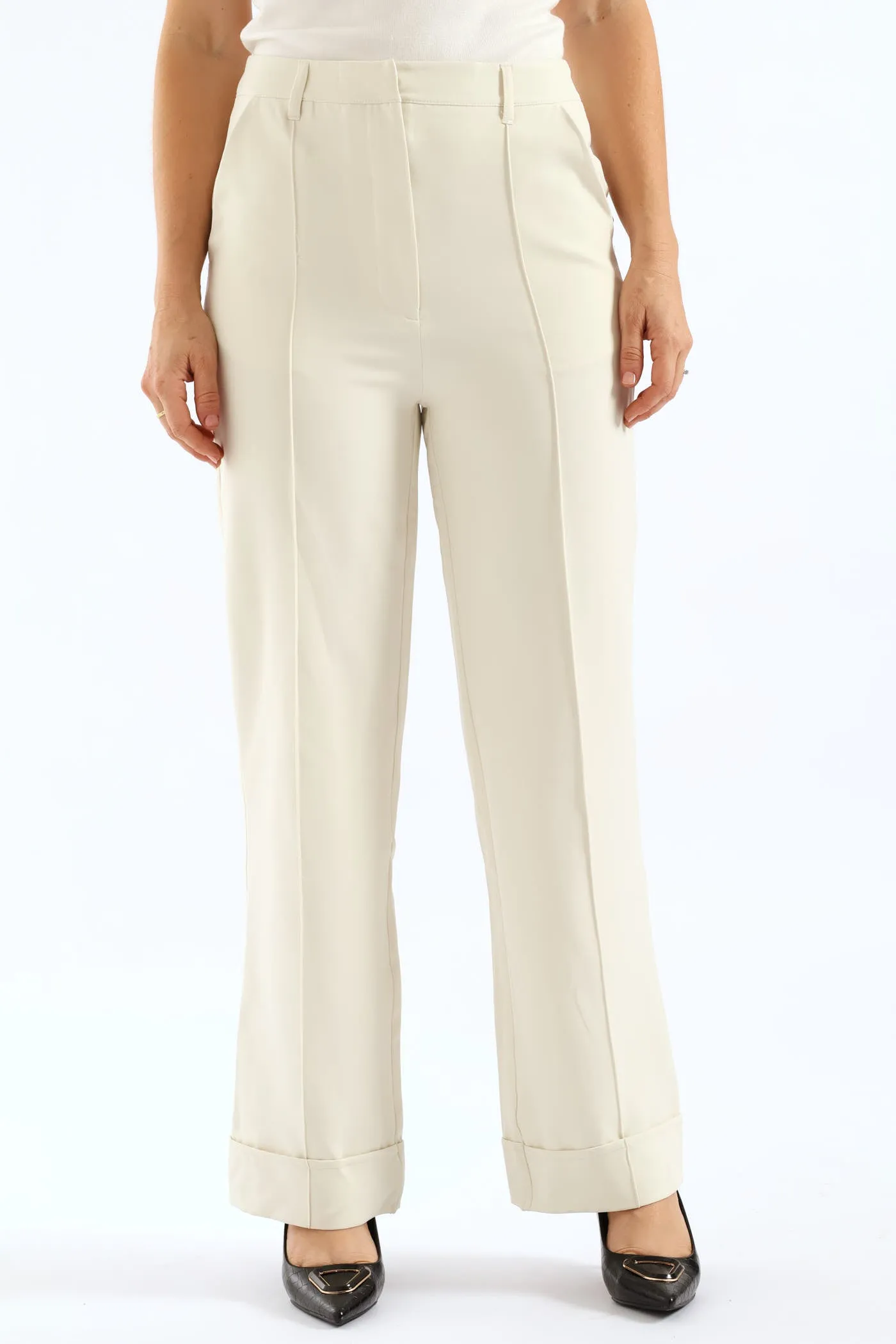 Turn Up Hem Pintuck Straight Leg Pant - Cream sold by Edgars product image thumbnail 2