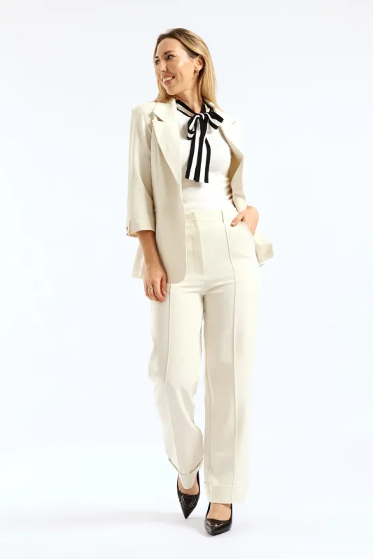 Turn Up Hem Pintuck Straight Leg Pant - Cream made by Edgars