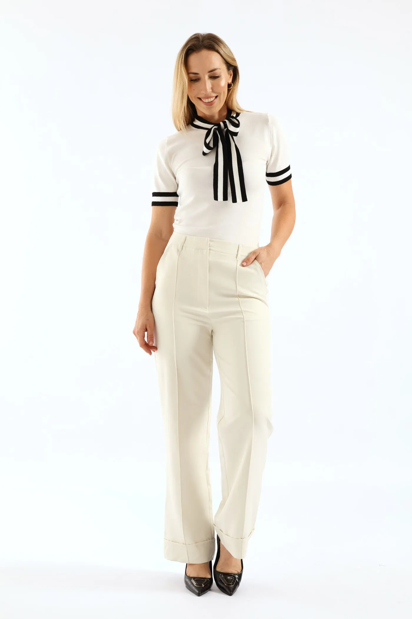 Turn Up Hem Pintuck Straight Leg Pant - Cream sold by Edgars product image thumbnail 5