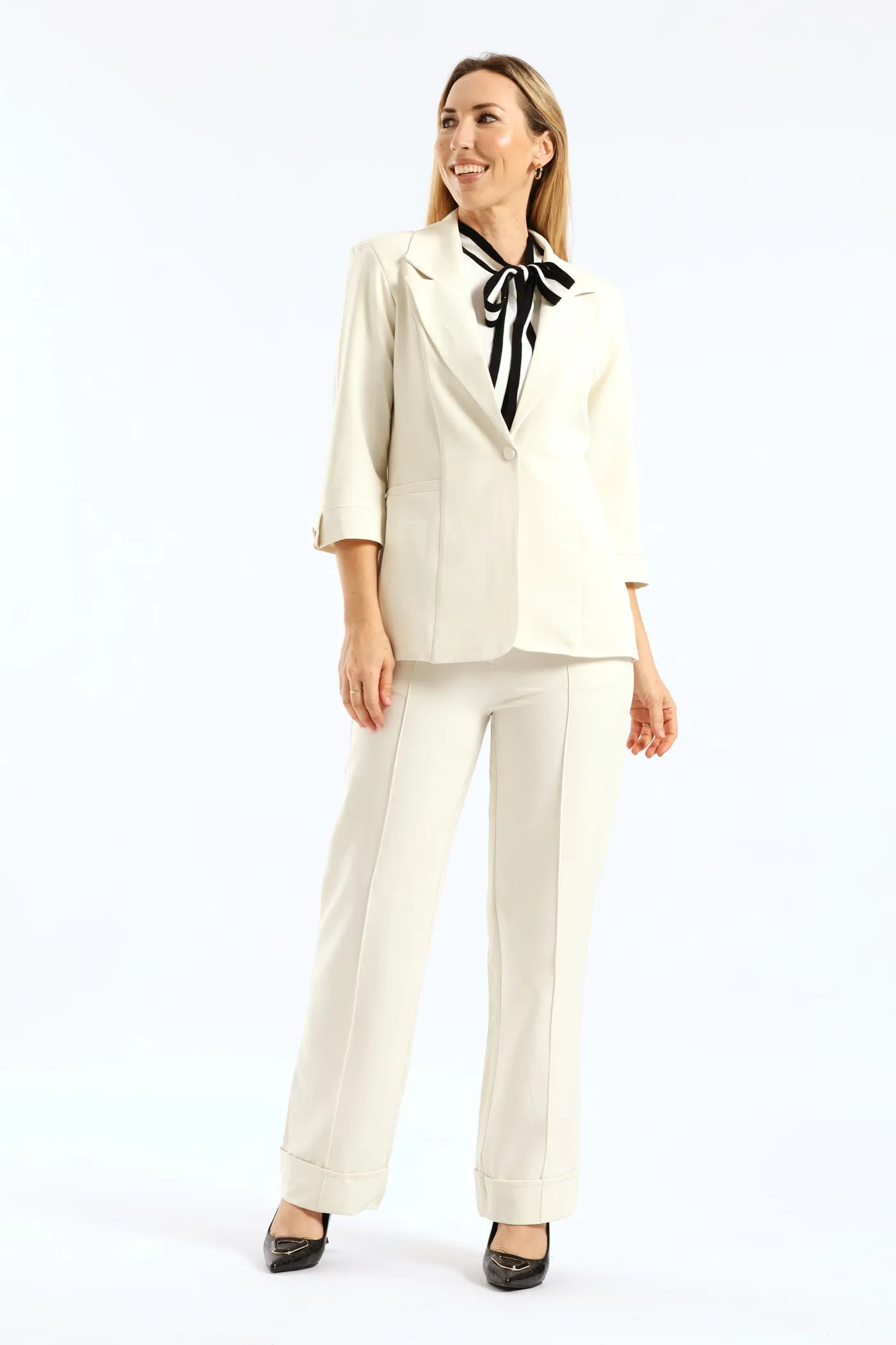 Pleat Button 3/4 Sleeve Blazer - Cream sold by Edgars product image thumbnail 2
