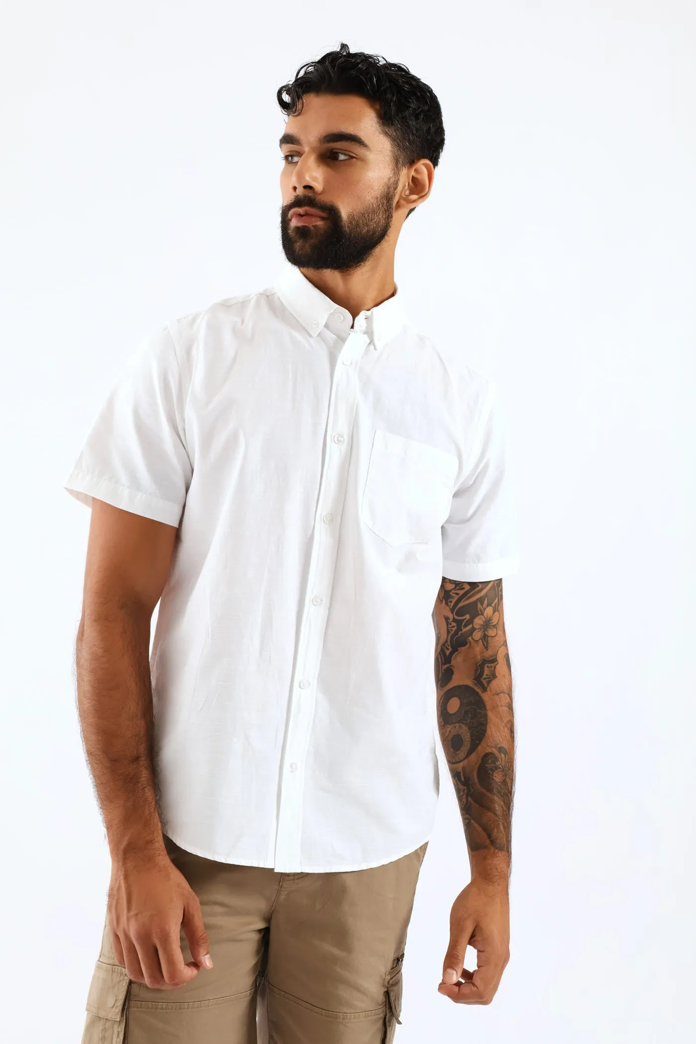 Ringspun Slub Button Down Shirt - White sold by Edgars